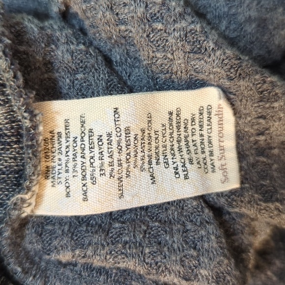 Cowl neck gray sweater w/ kangaroo pocket + waffle-knit back,Soft Surroundings L - Picture 5 of 5